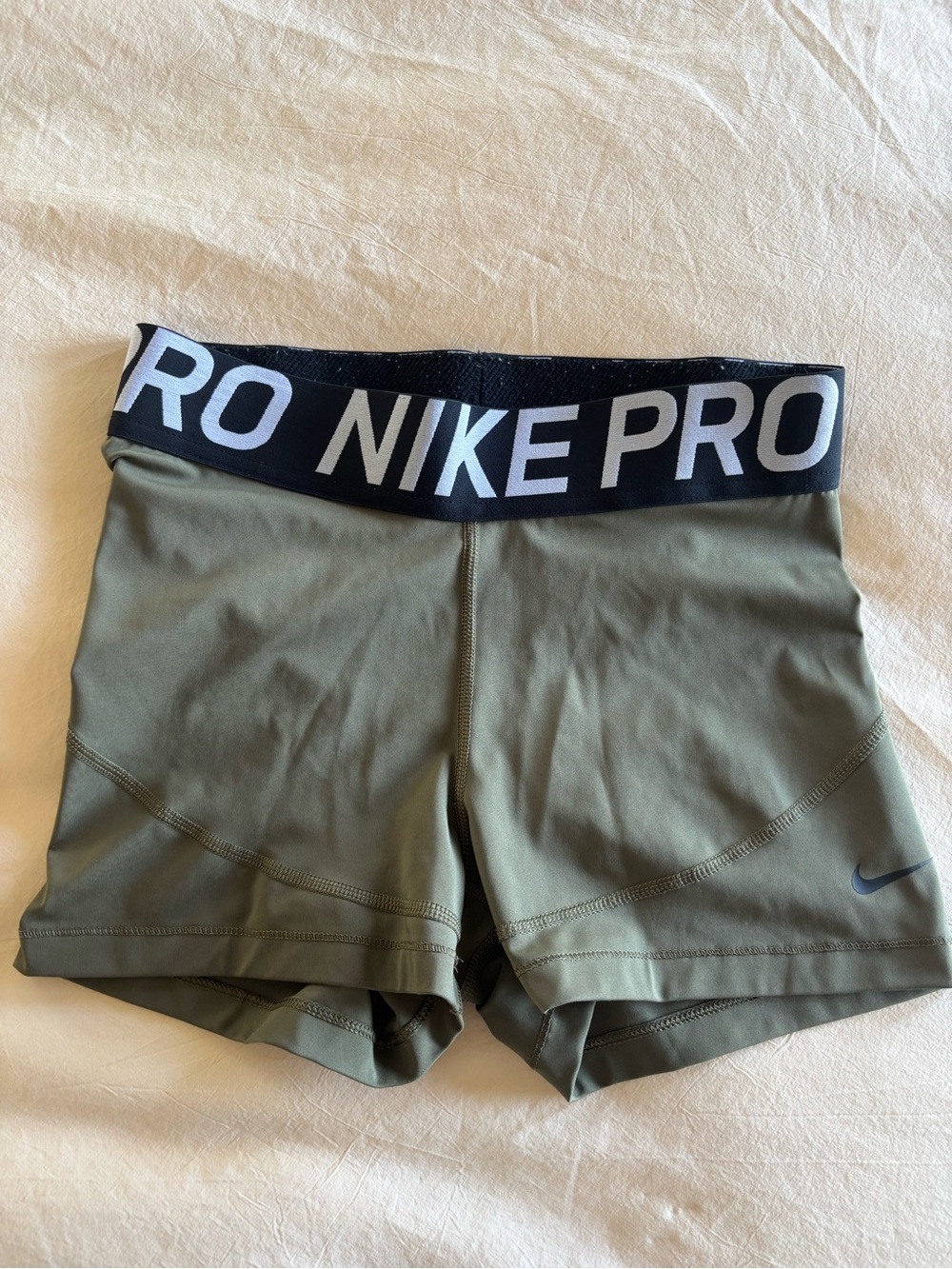 Nike Pro Olive Green Performance Bike Shorts with Black Logo Waistband